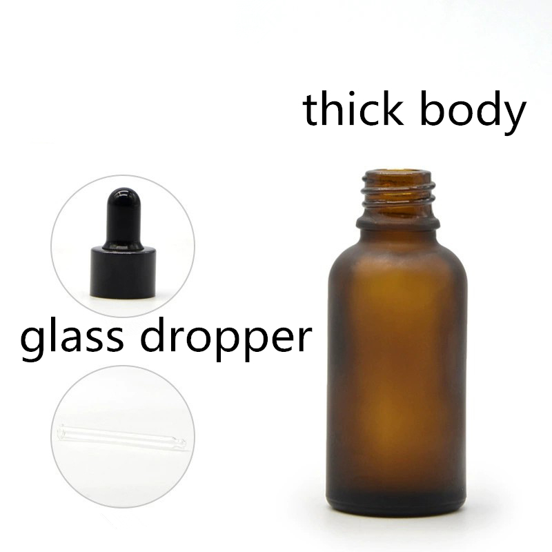 Factory Cheap 50ml 100ml Frosted Brown Amber Essential Oil Empty Glass Bottles Wth Glass Dropper