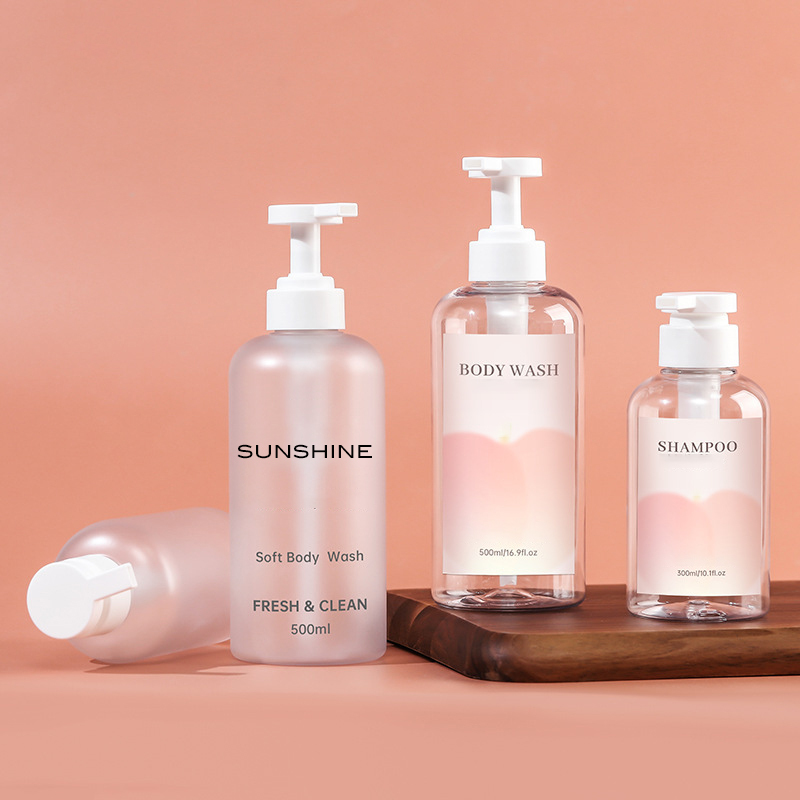 New Arrival Eco-Friendly 300ml/500ml Refillable Shampoo & Body Wash Containers Pump Sprayer Clear/Frosted Cosmetic Packaging