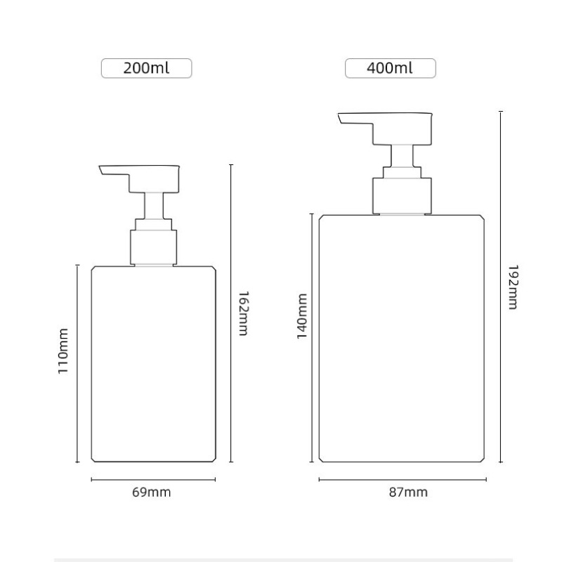 200ml 400ml Square Matte Black PET Plastic Lotion Pump Bottle Shampoo Bottle Hand Lotion Shower Gel Bottle for Men