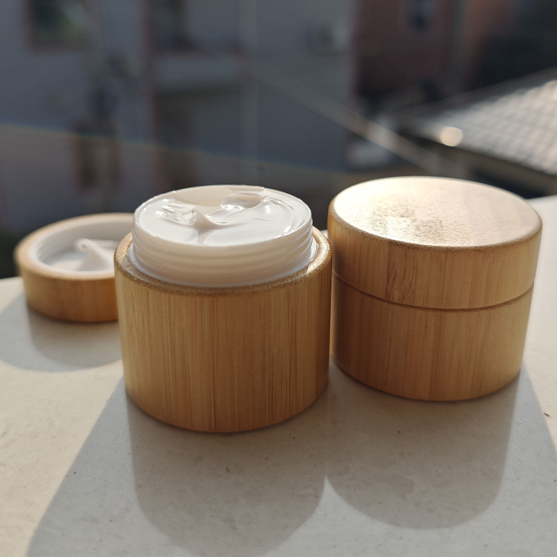 Natural Bamboo Biodegradable White PP Inner Bladder Cream Cosmetic Scrub 5g 30g Face Cream Wide Mouth Eye Cream Jar Screw Top