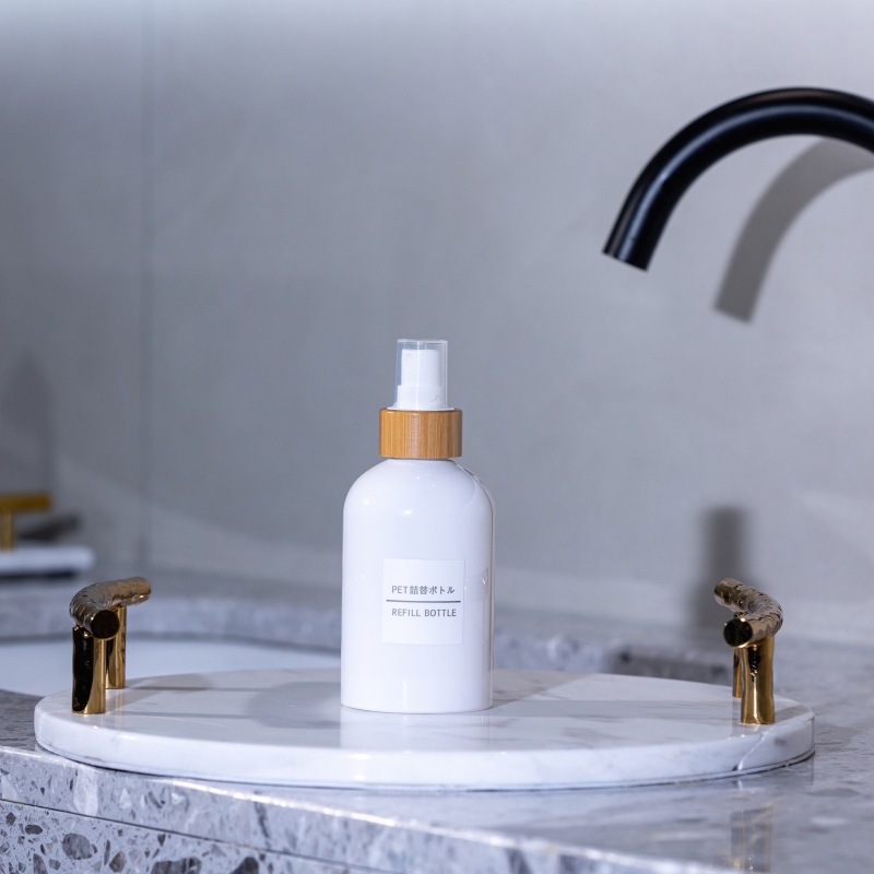 Skincare Set PET 200ml 250ml 350ml 500ml Shampoo Bottle Lotion Bottle Luxury Round Shoulder Plastic Bamboo Pump Bottle