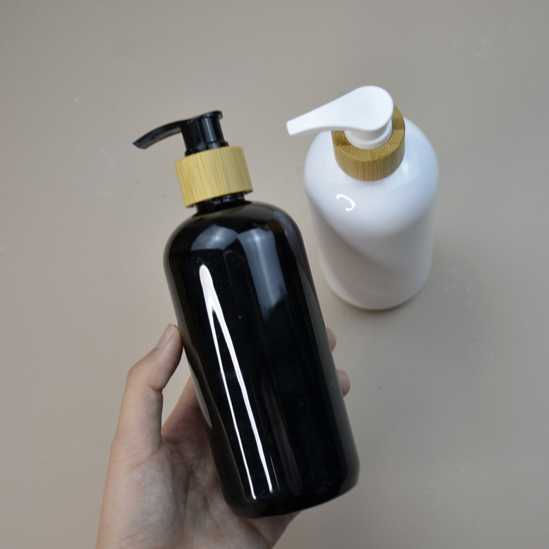 Skincare Set PET 200ml 250ml 350ml 500ml Shampoo Bottle Lotion Bottle Luxury Round Shoulder Plastic Bamboo Pump Bottle