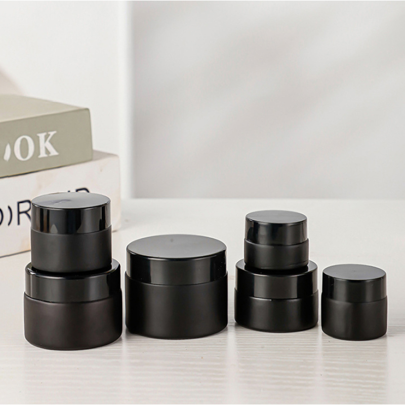 Matte Black Color 30g 50g Empty Cosmetic Glass Cream Jar with Black Lid