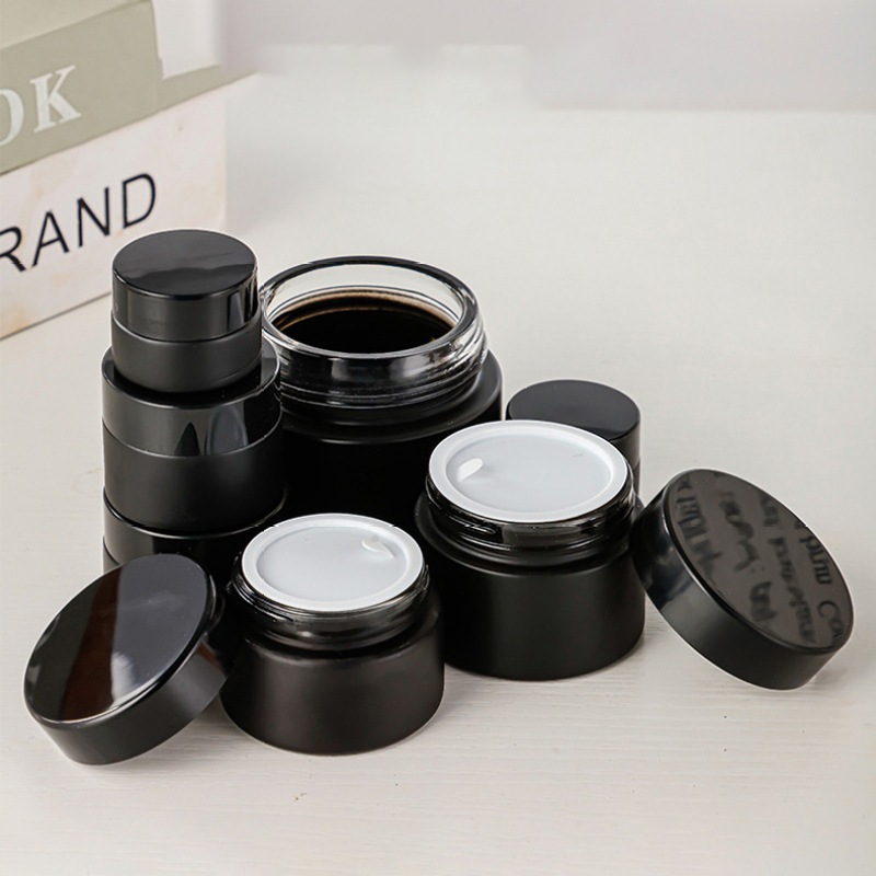 Matte Black Color 30g 50g Empty Cosmetic Glass Cream Jar with Black Lid