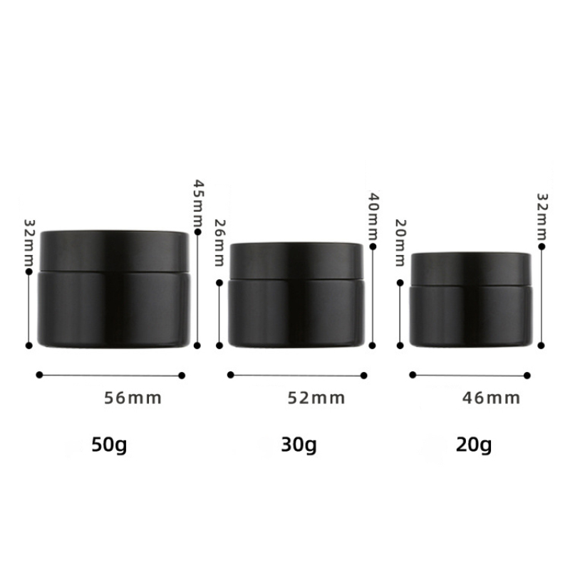 Matte Black Color 30g 50g Empty Cosmetic Glass Cream Jar with Black Lid