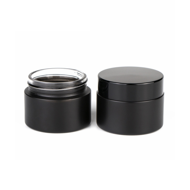 Matte Black Color 30g 50g Empty Cosmetic Glass Cream Jar with Black Lid