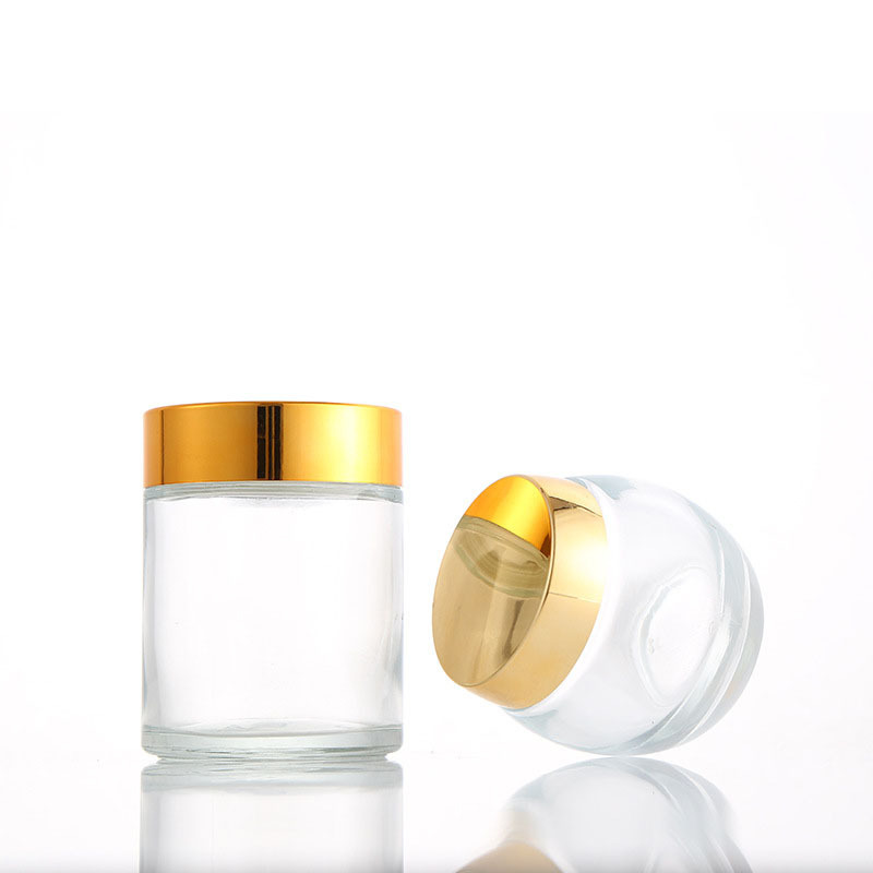 100g Clear Round Glass Skincare Cream Jars with Gold Plastic Screw Cap Personal Care Empty Cosmetic Recyclable Industrial Use