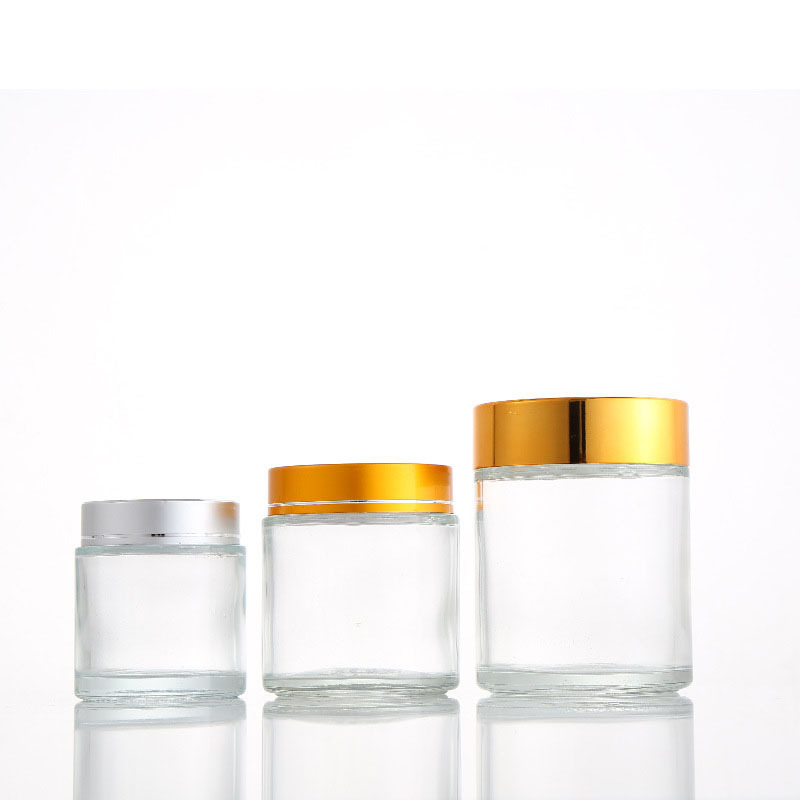 100g Clear Round Glass Skincare Cream Jars with Gold Plastic Screw Cap Personal Care Empty Cosmetic Recyclable Industrial Use