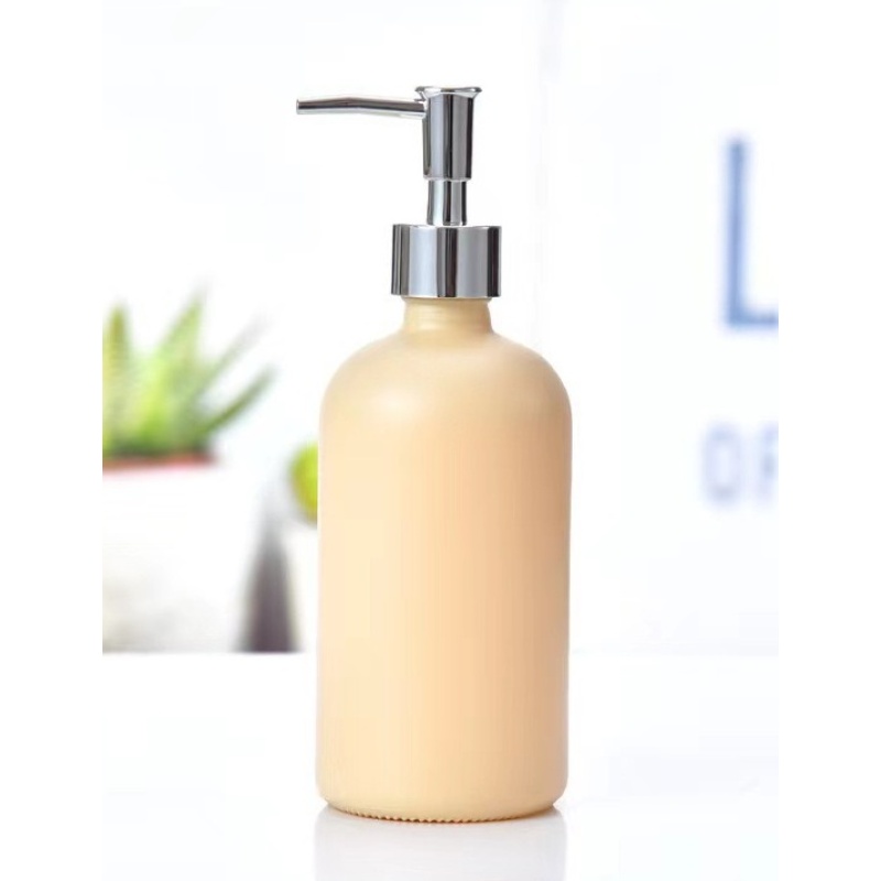 Wholesale 500ml  Yellow Black White Green Round Glass Hand Wash Soap Liquid Bottle With Spray  Pump