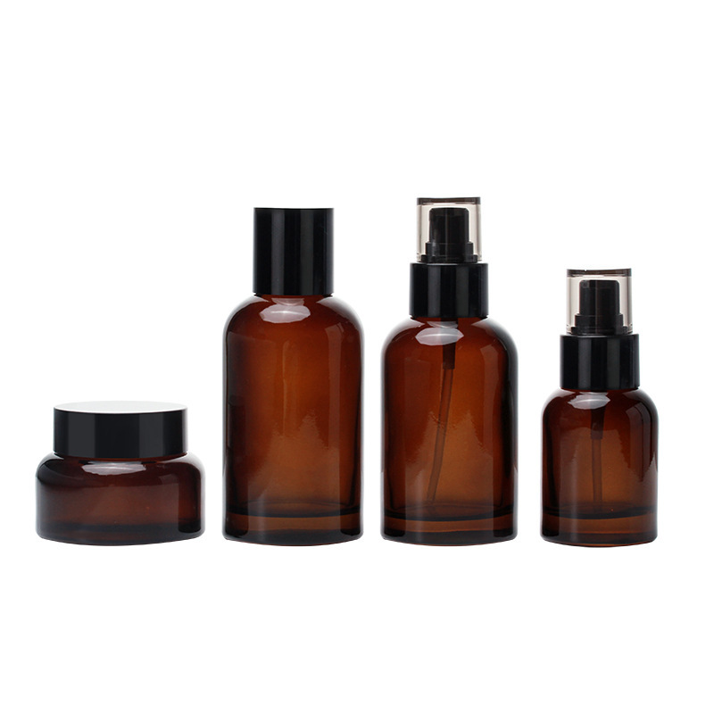 Minimalist Style Amber 50g/40ml/100ml/120ml Glass Bottle Round Shoulder Cosmetic Packaging for Skincare for Personal Care