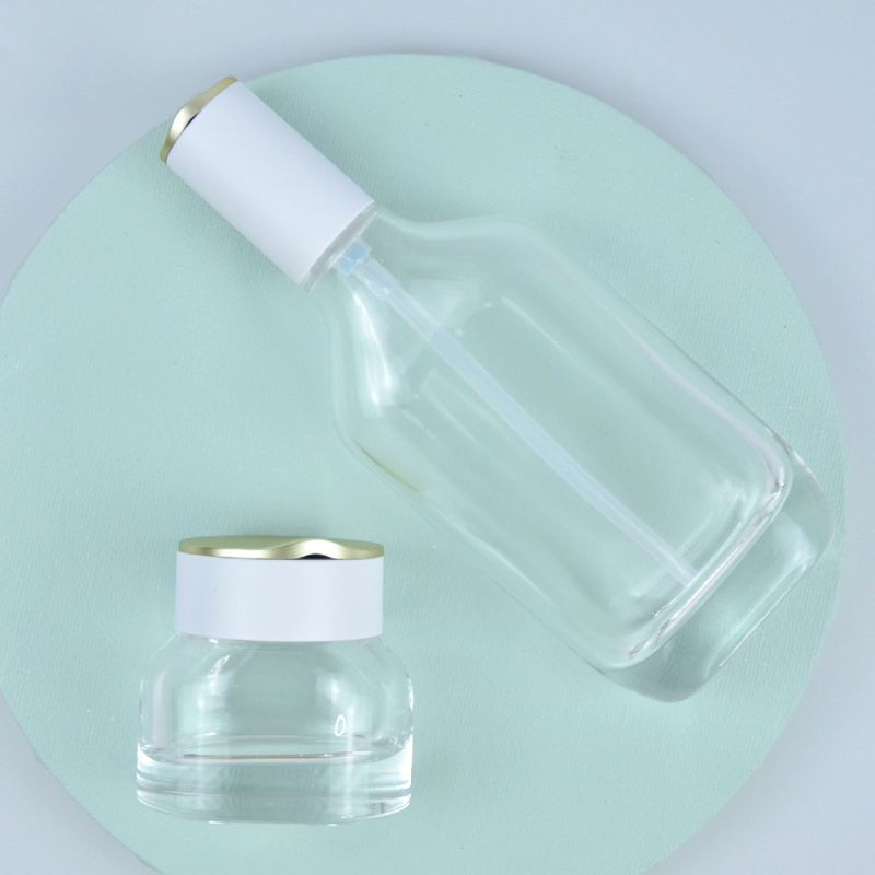 Thick Bottom Serum Bottle Frosted Glass Lotion Pump Bottle Cosmetic Container in Flat Shape
