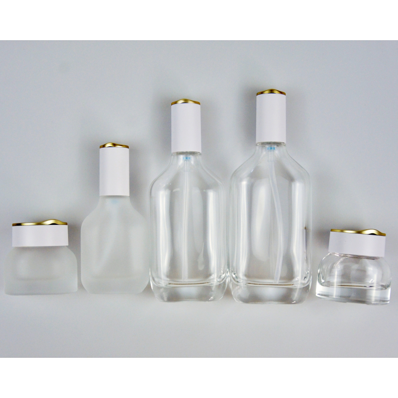 Thick Bottom Serum Bottle Frosted Glass Lotion Pump Bottle Cosmetic Container in Flat Shape