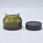 Dark Green Wide Mouth Glass Cream Jar 50g Black Cap