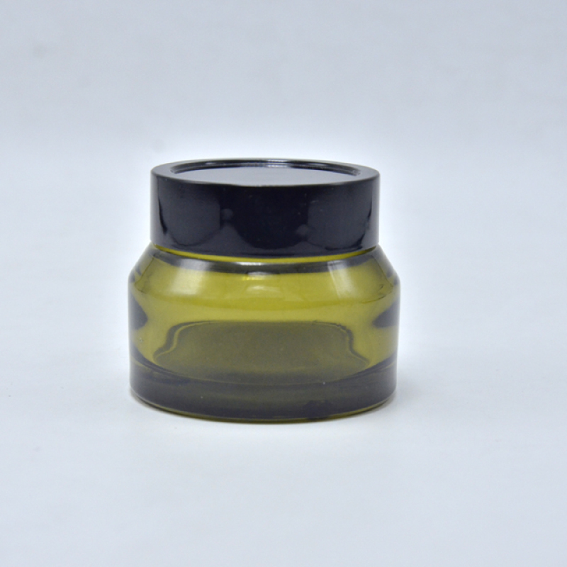 Dark Green Wide Mouth Glass Cream Jar 50g Black Cap