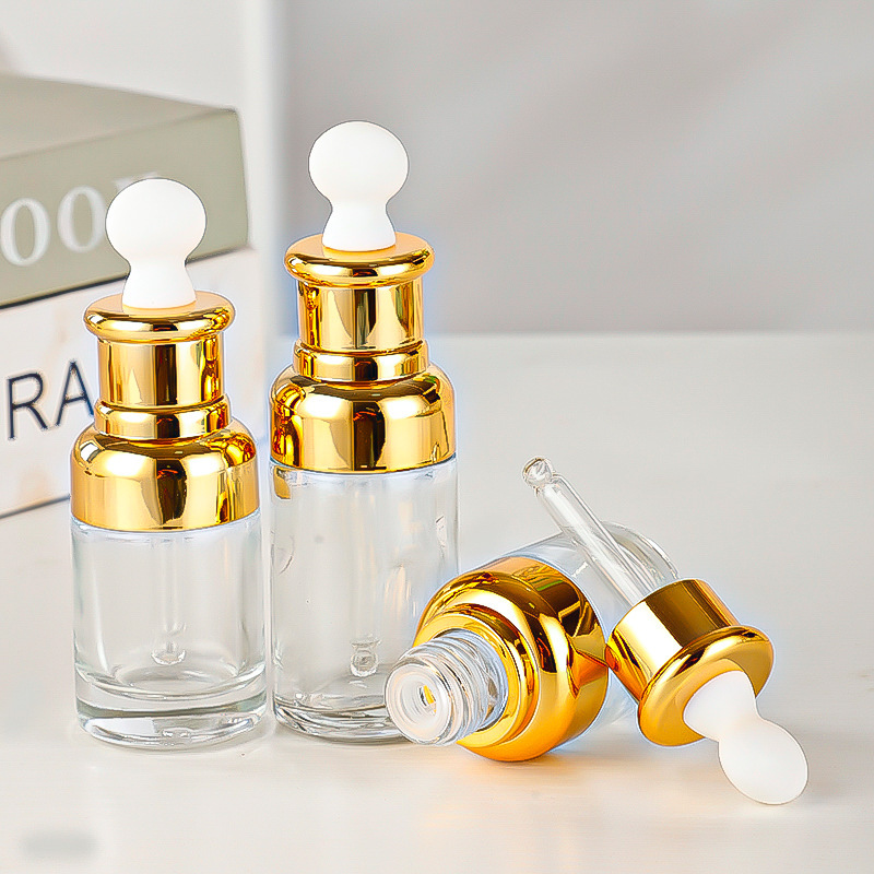 Unique Luxury 20ml 30ml 50ml Clear Glass Dropper Bottle Essential Oil Hair Oil Serum Container Aluminum Cap Minimum Order 100pcs