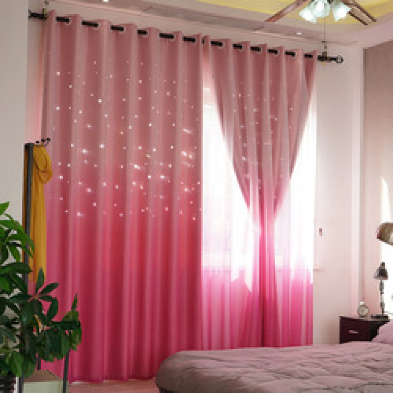 Color Gradually Change Sheer Voile Fabric Curtain, Online Store Laser Hollowing Out Double Layer Window Curtain/