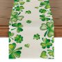 Green Shamrock Bushes St. Patrick's Day Table Runner,Seasonal Spring Holiday Kitchen Dining Table Decoration for Indoor Outdoor#