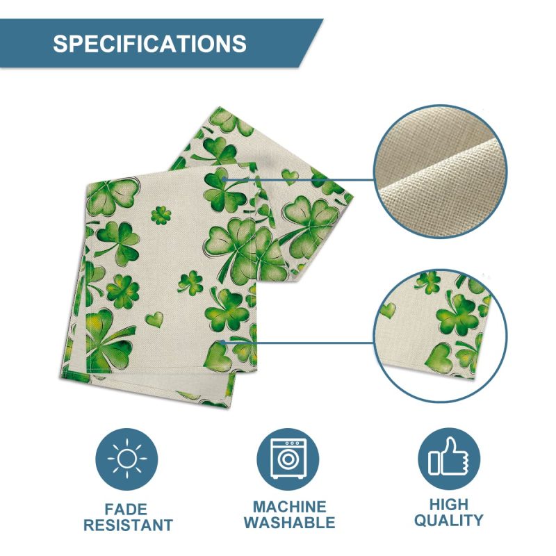Green Shamrock Bushes St. Patrick's Day Table Runner,Seasonal Spring Holiday Kitchen Dining Table Decoration for Indoor Outdoor#