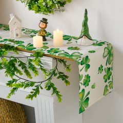 Green Shamrock Bushes St. Patrick's Day Table Runner,Seasonal Spring Holiday Kitchen Dining Table Decoration for Indoor Outdoor#