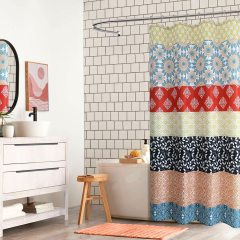 Waffle Weave Shower Curtains with Tassel, OEM Factory Custom Printing Shower Curtains $