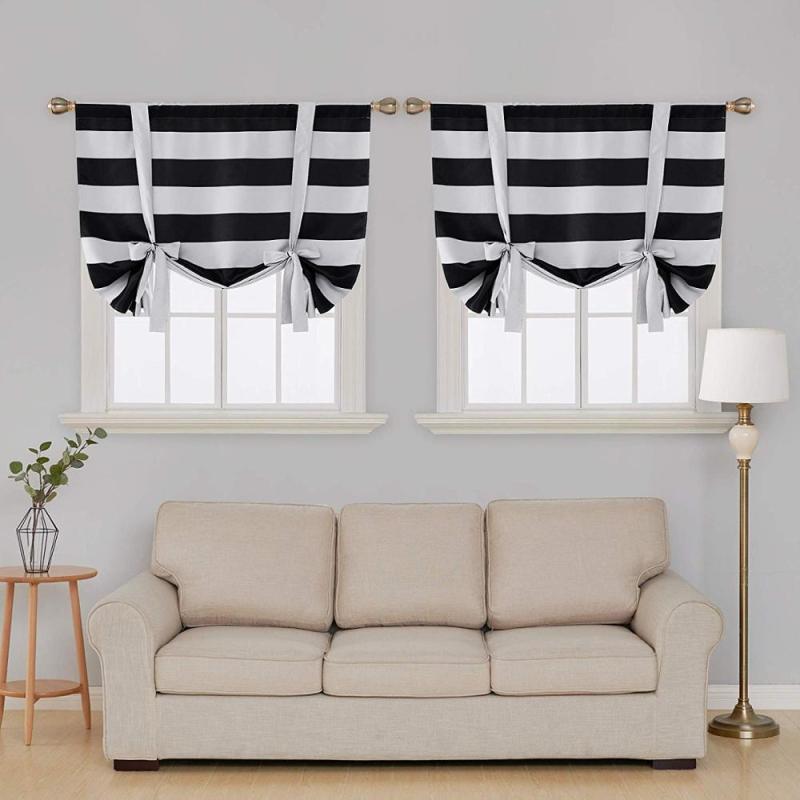 Decoracion para el hogar ready made curtain blackout piece sale, Home decor black white striped door curtains handmade@