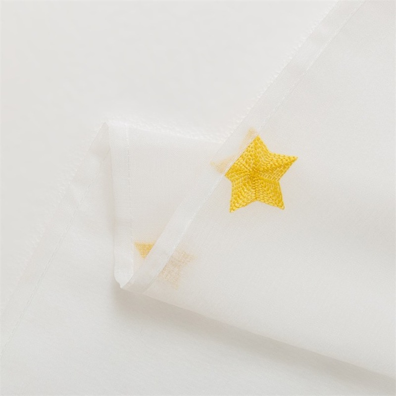 Wholesale Cheap Ready Made Blue Embroidered Stars Bedroom Sheer Curtains, Made in China Cafe Living Room Sheer Curtains/