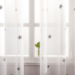 Wholesale Cheap Ready Made Blue Embroidered Stars Bedroom Sheer Curtains, Made in China Cafe Living Room Sheer Curtains/