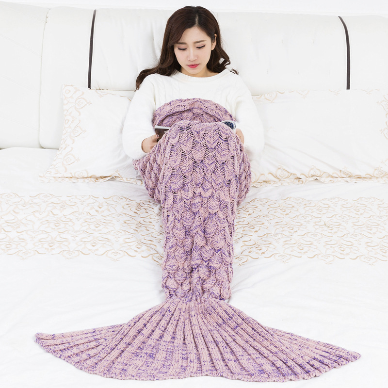 Birthday Gift 100% Acrylic Faux Cashmere Scale Knitted Adults Blanket,Kids Snuggle Mermaid Tail Blankets#