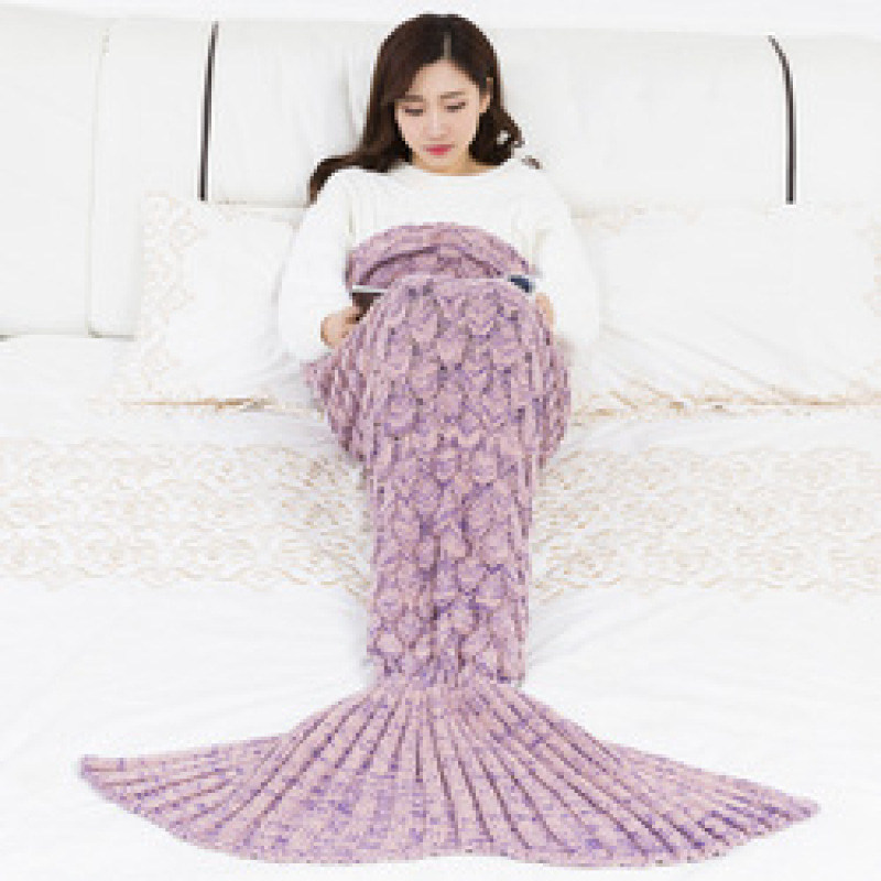 Birthday Gift 100% Acrylic Faux Cashmere Scale Knitted Adults Blanket,Kids Snuggle Mermaid Tail Blankets#