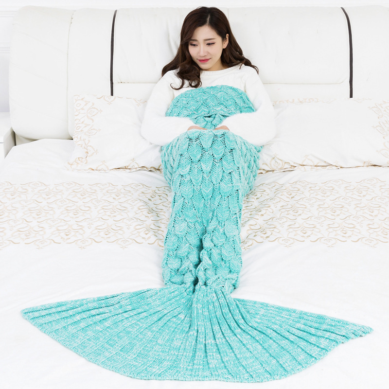 Birthday Gift 100% Acrylic Faux Cashmere Scale Knitted Adults Blanket,Kids Snuggle Mermaid Tail Blankets#