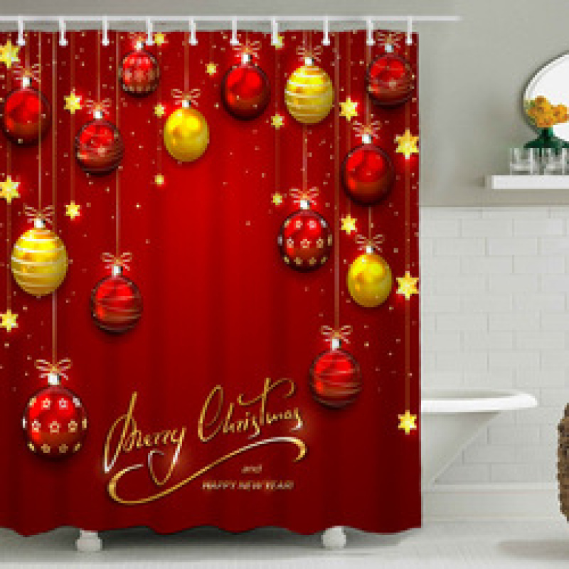 Anti Fungal Christmas Shower Curtain For Bathroom,Fireplace 3D Bath Curtain#