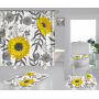 Hign Quality Sunflower Polyester Fabric Home Decor Waterproof Shower Curtain, Digital Print Floral Spring Plant Curtain Set/