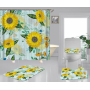 Hign Quality Sunflower Polyester Fabric Home Decor Waterproof Shower Curtain, Digital Print Floral Spring Plant Curtain Set/