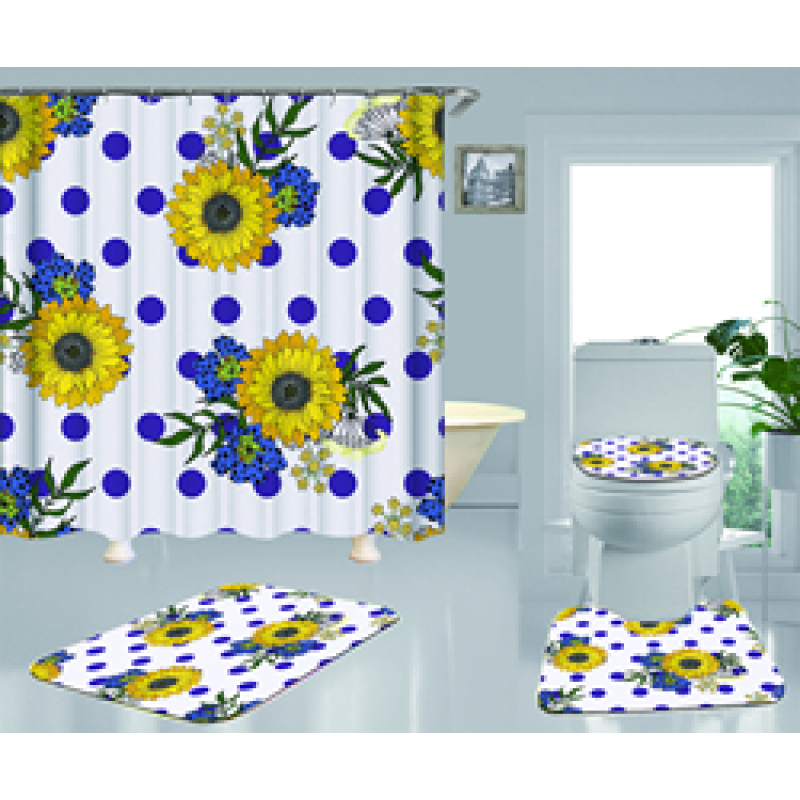 Hign Quality Sunflower Polyester Fabric Home Decor Waterproof Shower Curtain, Digital Print Floral Spring Plant Curtain Set/
