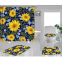 Hign Quality Sunflower Polyester Fabric Home Decor Waterproof Shower Curtain, Digital Print Floral Spring Plant Curtain Set/