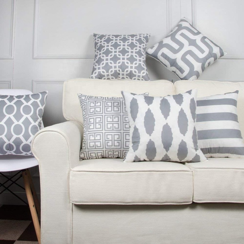New design wholesale custom canvas grey square decorative geometric cushion cover