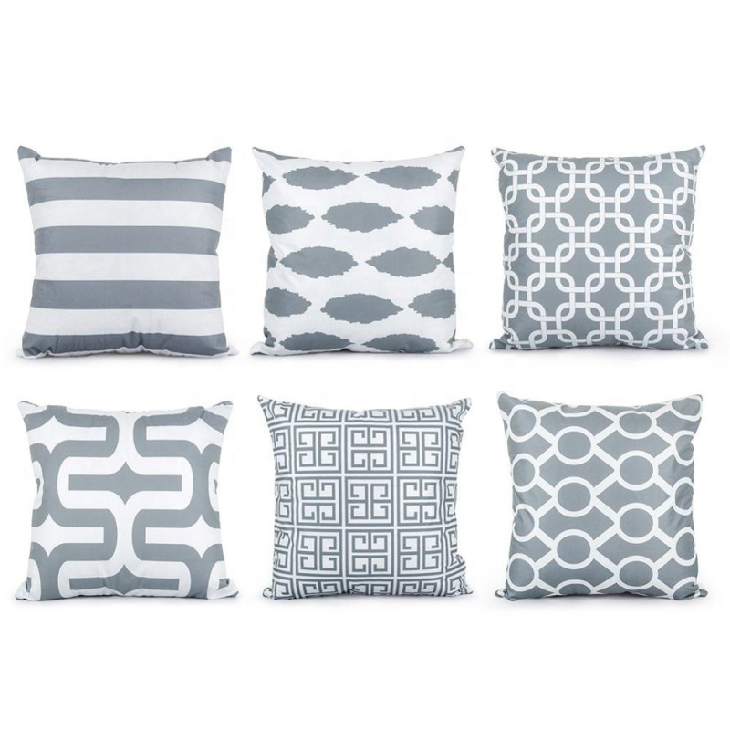 New design wholesale custom canvas grey square decorative geometric cushion cover