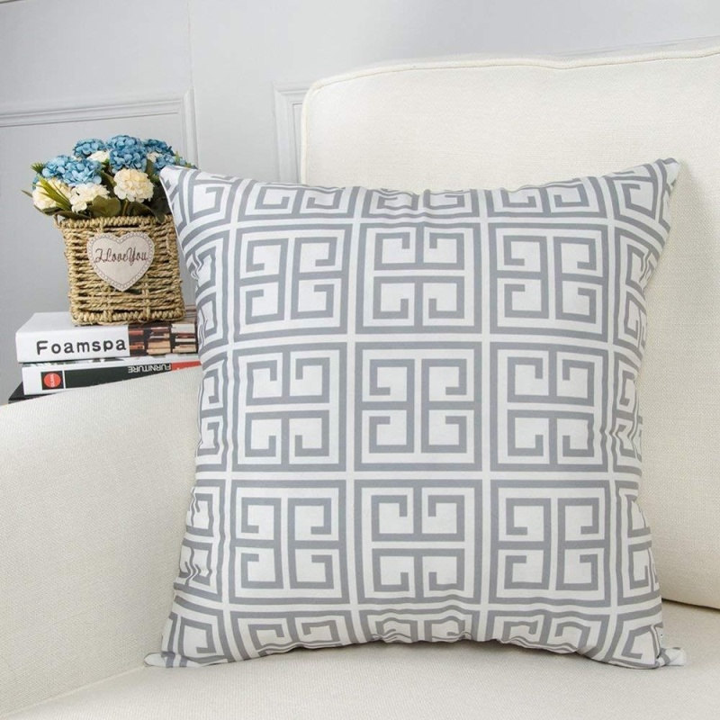 New design wholesale custom canvas grey square decorative geometric cushion cover