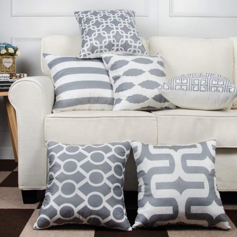 New design wholesale custom canvas grey square decorative geometric cushion cover