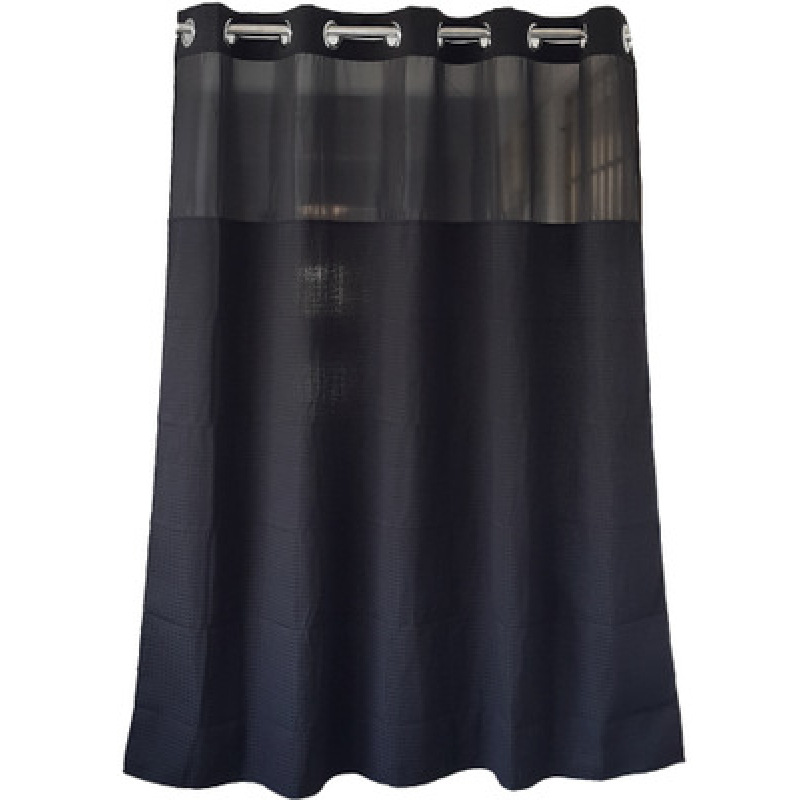 Hookless Mildew Polyester Fabric Shower Curtain black Waffle weave snap liner hookless shower curtain