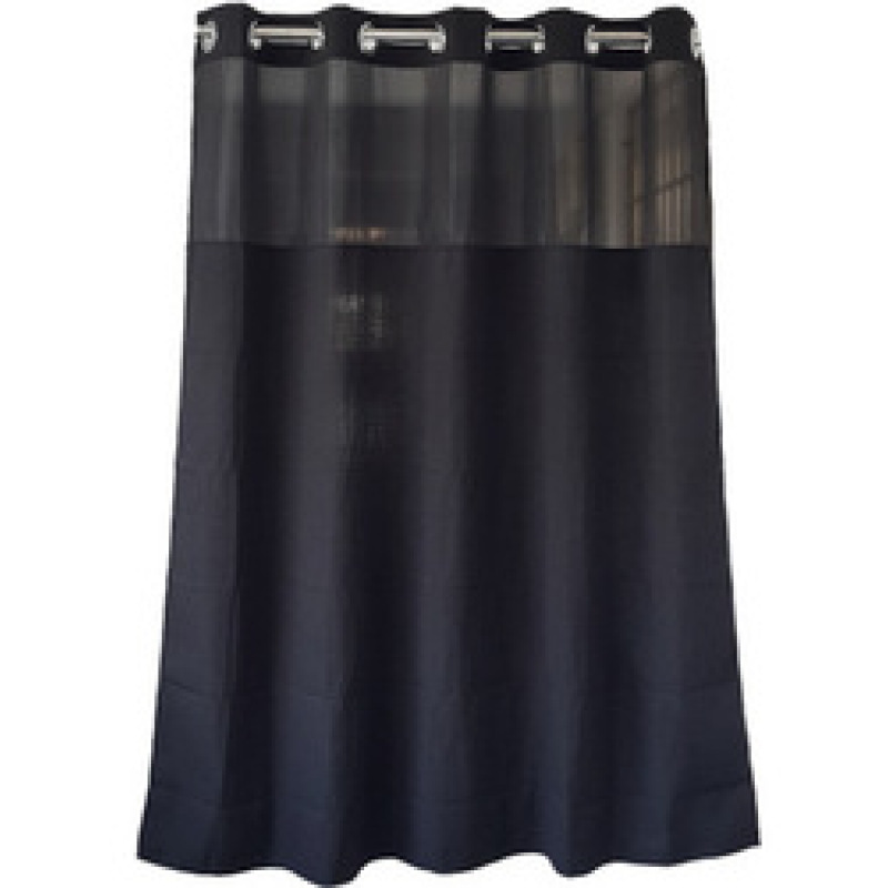 Hookless Mildew Polyester Fabric Shower Curtain black Waffle weave snap liner hookless shower curtain