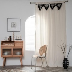 High Quality Cotton BOHO Built-in Grommets Top Rod Pocket Hooks Blackout Woven Tassel Bay Window curtains with Hooks