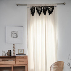 High Quality Cotton BOHO Built-in Grommets Top Rod Pocket Hooks Blackout Woven Tassel Bay Window curtains with Hooks