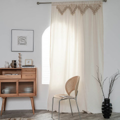 High Quality Cotton BOHO Built-in Grommets Top Rod Pocket Hooks Blackout Woven Tassel Bay Window curtains with Hooks