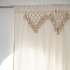 High Quality Cotton BOHO Built-in Grommets Top Rod Pocket Hooks Blackout Woven Tassel Bay Window curtains with Hooks