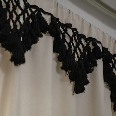 High Quality Cotton BOHO Built-in Grommets Top Rod Pocket Hooks Blackout Woven Tassel Bay Window curtains with Hooks