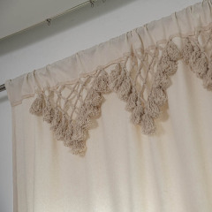 High Quality Cotton BOHO Built-in Grommets Top Rod Pocket Hooks Blackout Woven Tassel Bay Window curtains with Hooks