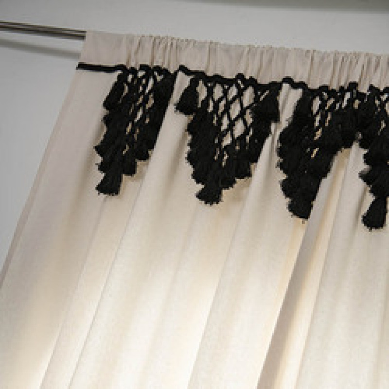 High Quality Cotton BOHO Built-in Grommets Top Rod Pocket Hooks Blackout Woven Tassel Bay Window curtains with Hooks