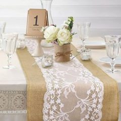 Wholesale High quality 5 Packs Hessian Made of Natural Jute Vintage with Lace Table Runner For Wedding Outdoor