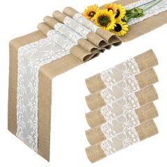 Wholesale High quality 5 Packs Hessian Made of Natural Jute Vintage with Lace Table Runner For Wedding Outdoor